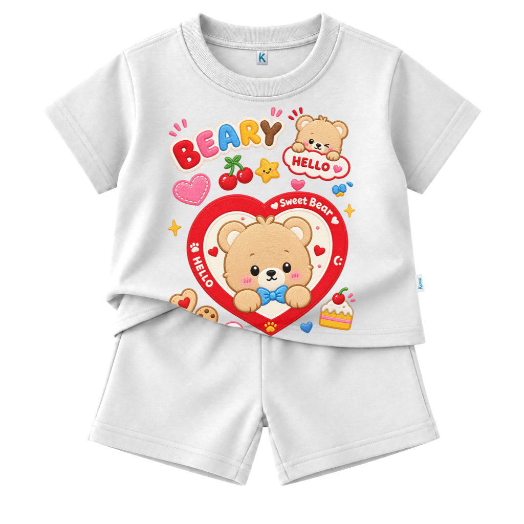 SETELAN PENDEK SERIES KAWAI STICKER BEARY HELLO_0