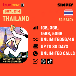 SIMPLY Thailand DTAC Local eSIM | Up to 30 Days | 3GB/15GB/50GB/Unlimited(5G/4G) Data 