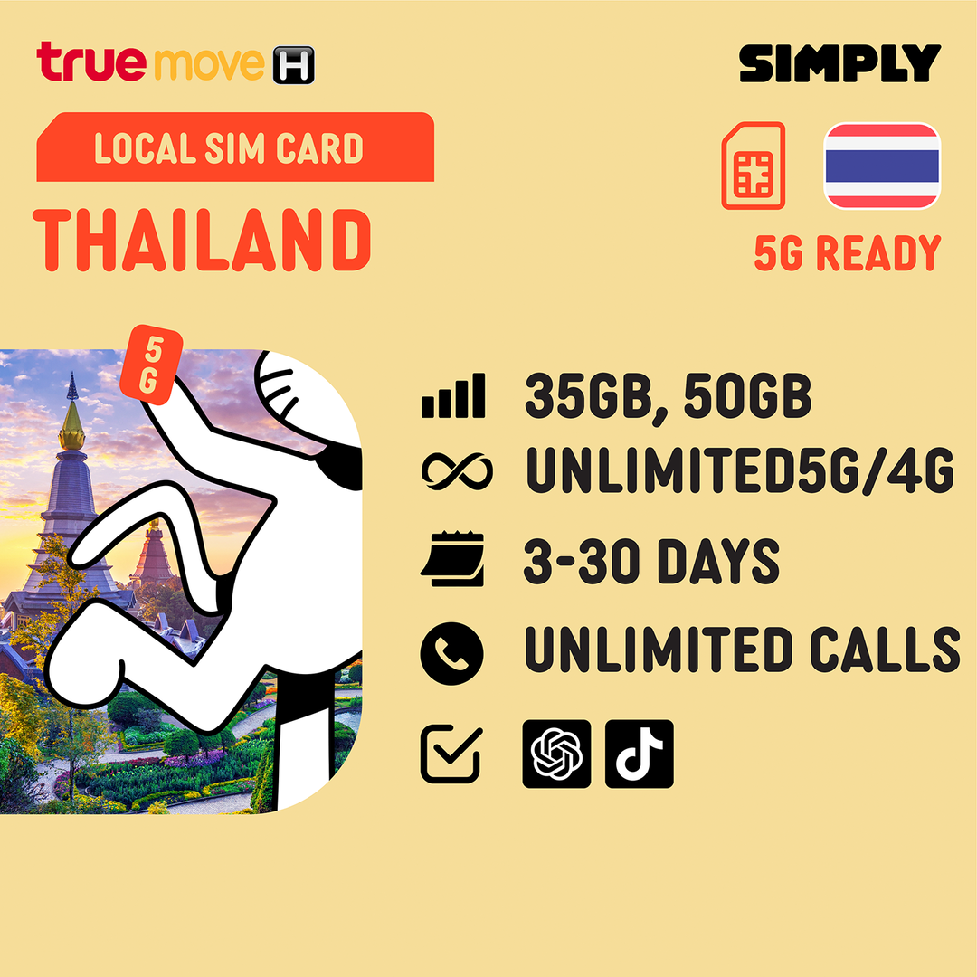 SIMPLY Thailand | Up to 30 Days | Total:15GB/50GB/Unlimited5G Data | Local Thailand SIM Card