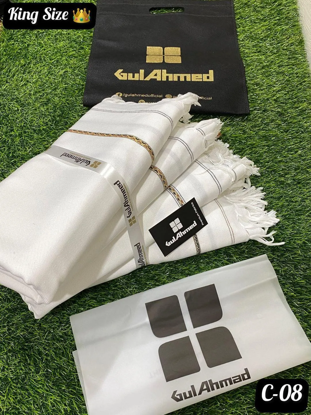 Premium Wool Shawl White gold Border 3 Yard
