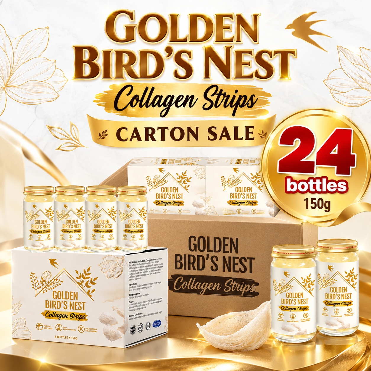 Golden Bird Nest With Collagen Strips - 150g x 24 Bottle_0