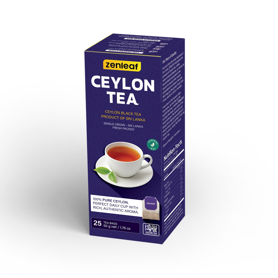 Zenleaf Ceylon Black Tea – 25 Tea Bags | 100% Pure Ceylon Tea/ 100 شاي زينليف السيلاني الأسود – 25 كيس شاي | شاي سيلاني نقي%