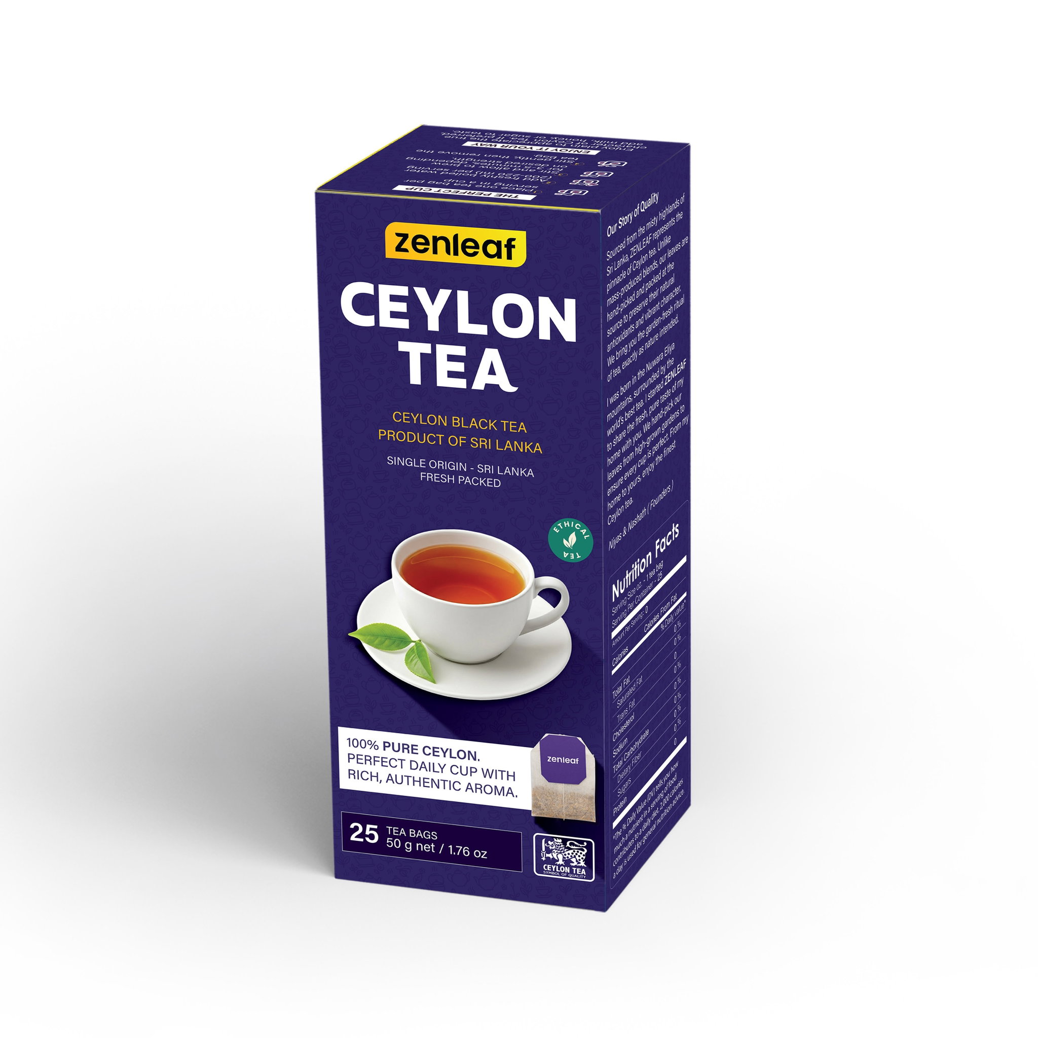 Zenleaf Ceylon Black Tea – 25 Tea Bags | 100% Pure Ceylon Tea/ 100 شاي زينليف السيلاني الأسود – 25 كيس شاي | شاي سيلاني نقي%_0