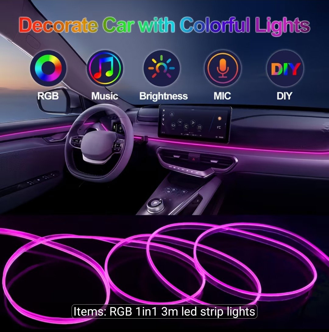 Multi-color Car Ambient Neon Light Strip (music activated)