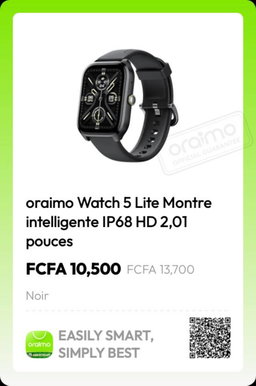 Oraimo watch 5 Lité montrer intelligente lP68 HD 2.01 pouse