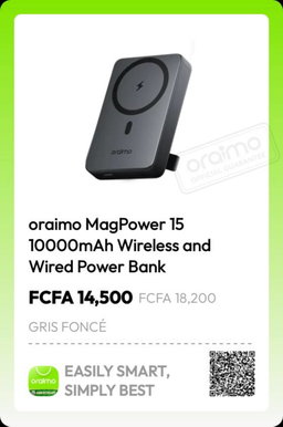 Oraimo Magpower 15 10000mAh Wireless and wired power Bank
