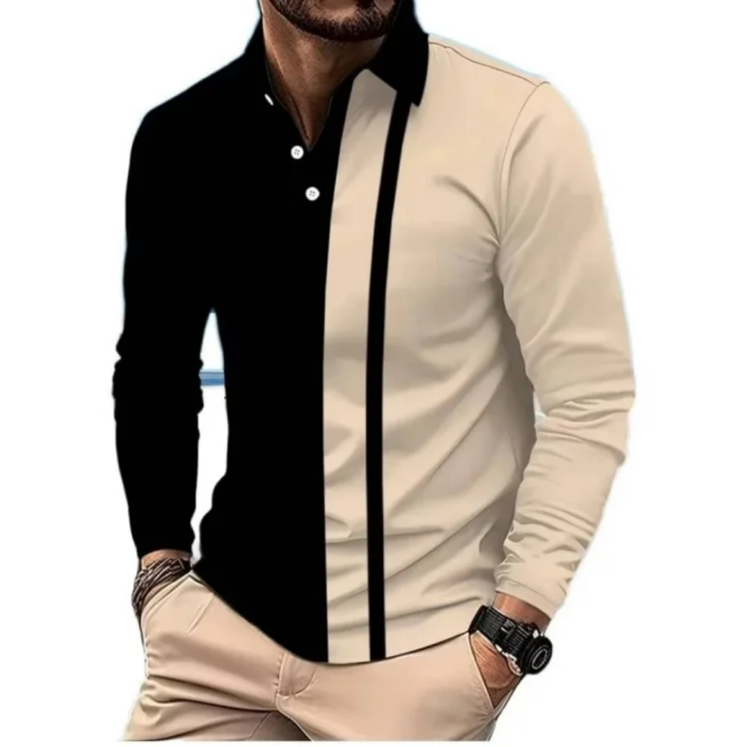 Polo à manches longues bicolore de style "color block" 