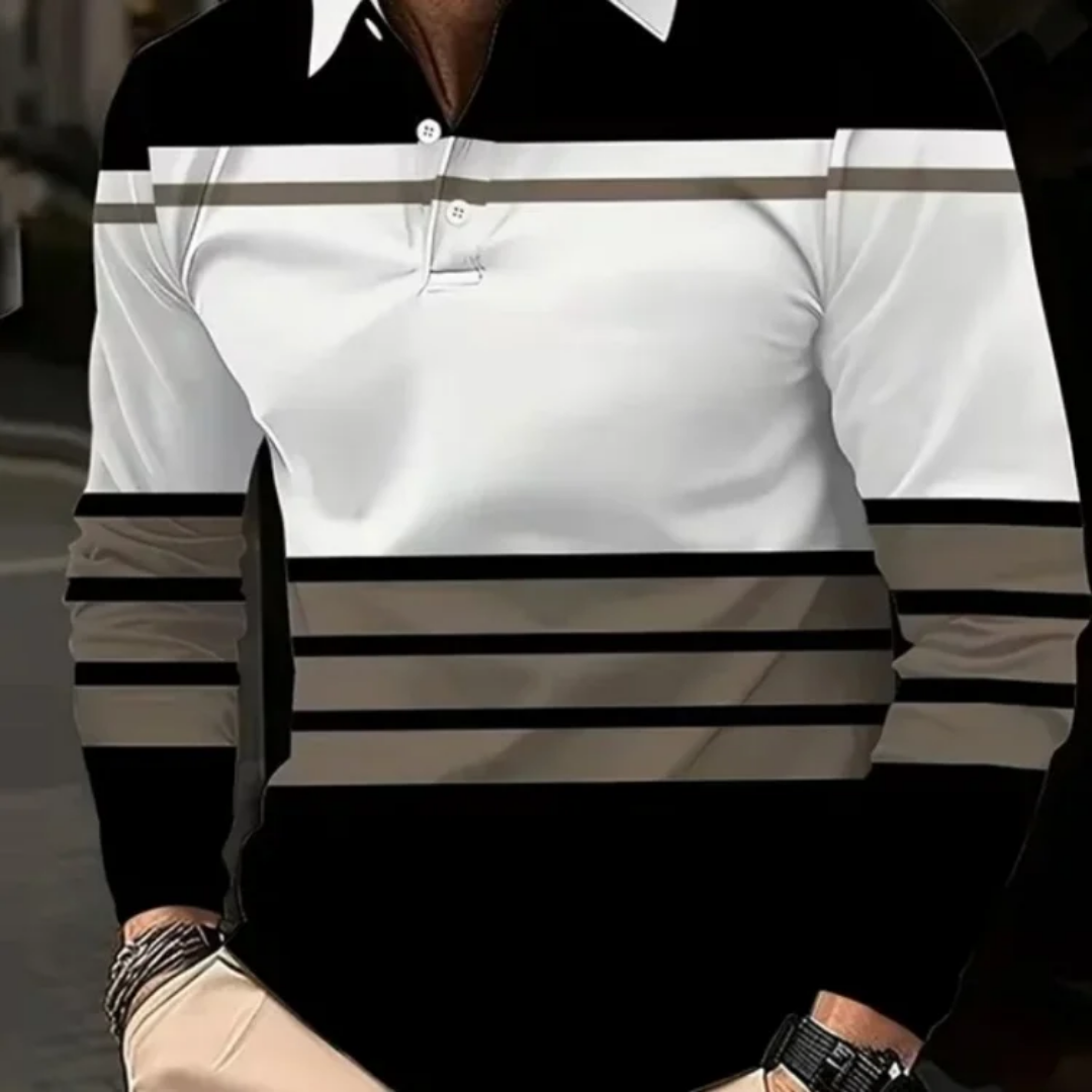 polo à manches longues bicolore de style color block