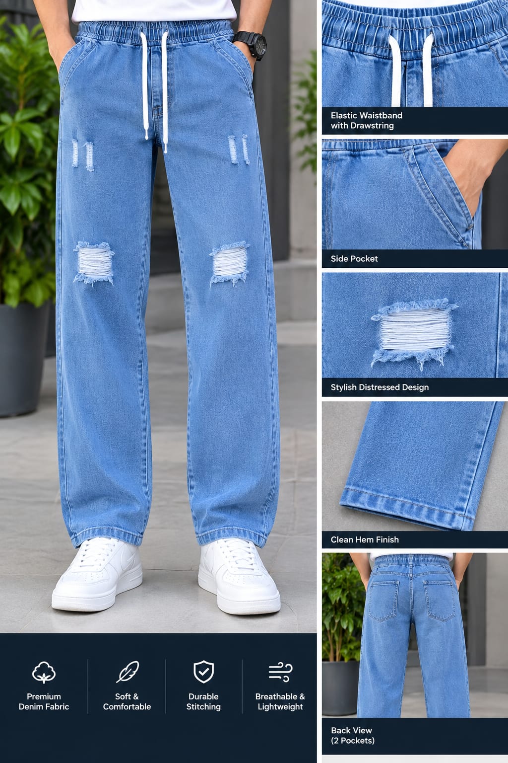 Stylish Semi Baggy Cargo Denim Pant_0
