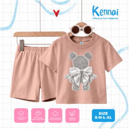SETELAN PENDEK SERIES GLITTER BEAR YOUNG PEACH