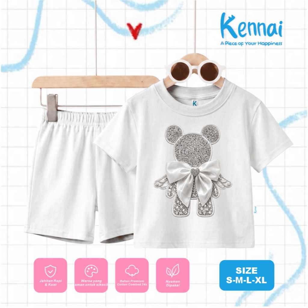 SETELAN PENDEK SERIES GLITTER BEAR WHITE_0
