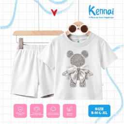 SETELAN PENDEK SERIES GLITTER BEAR WHITE