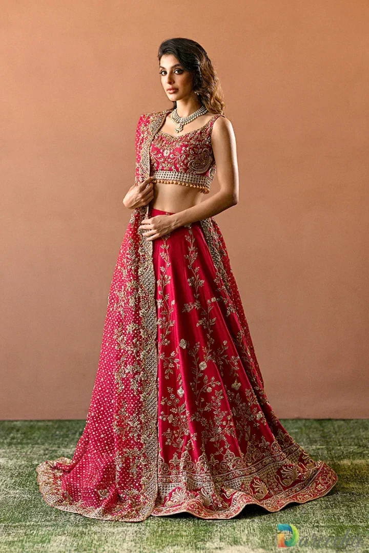 Candy Red Raw Silk Bridal Lehenga for Wedding Wear