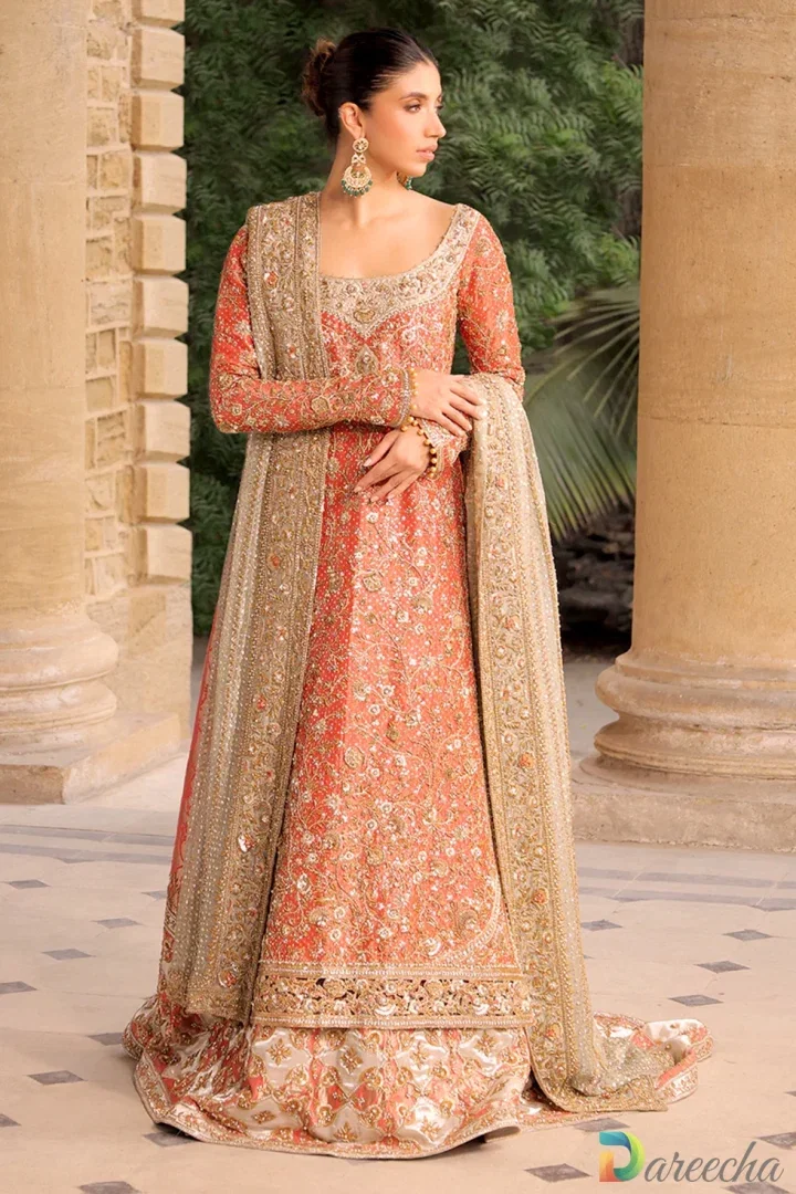 Coral Tissue A Line Long Shirt Lehenga Set_0