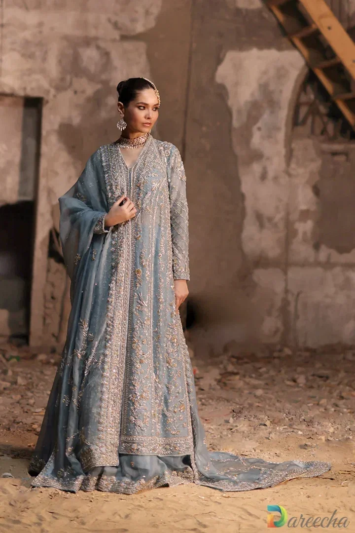 Front Open Lehenga Jacket Powder Blue Set_0