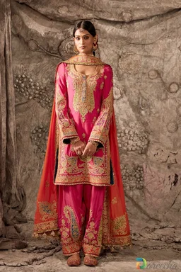 Fuchsia Embroidered Salwar Kameez with Organza Dupatta