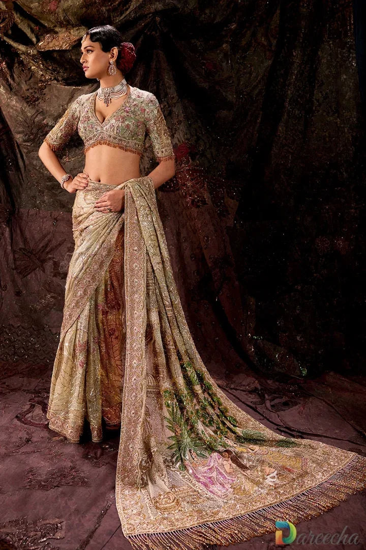 Hand Embroidered Turquoise Bridal Sharara Set