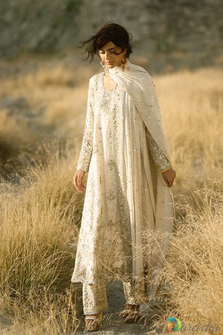Ivory Hand Embroidered Long Shirt for Wedding Wear