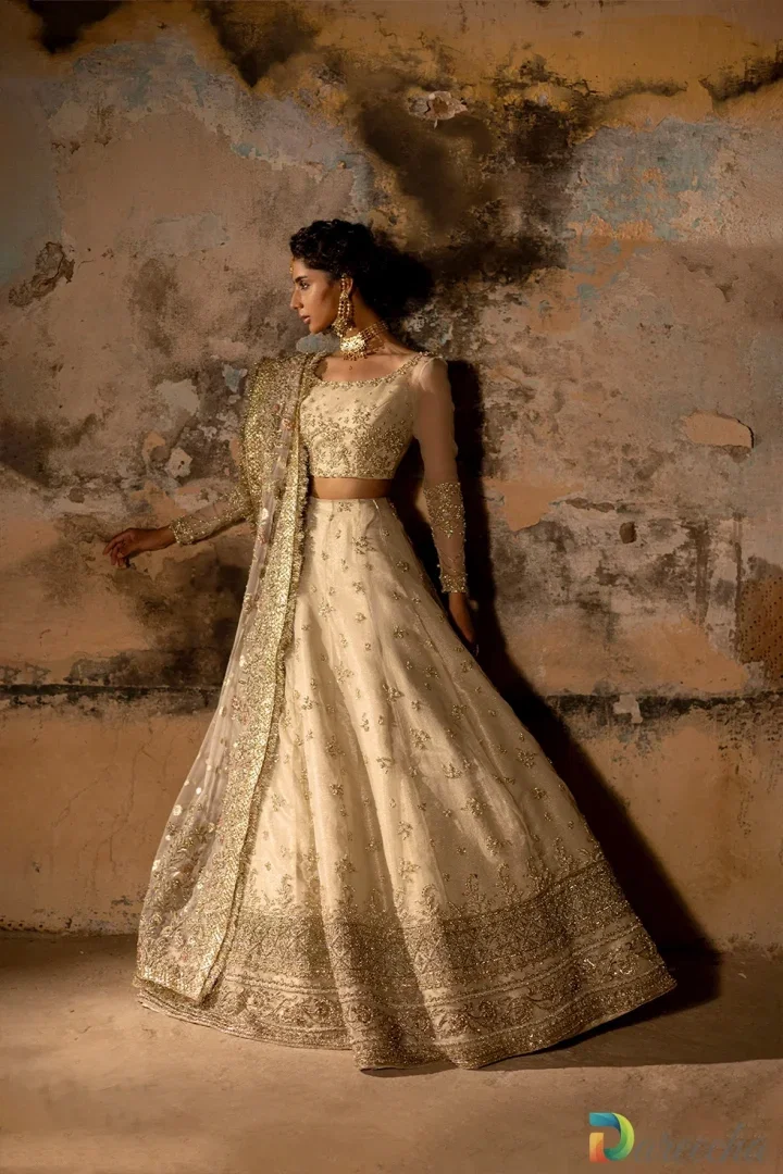 Ivory Organza Lehenga Choli Bridal Dress