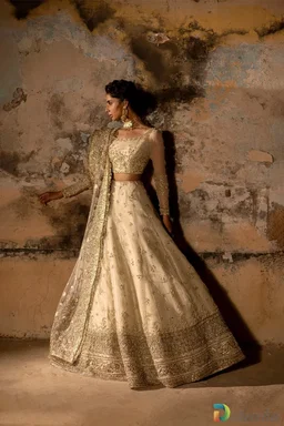 Ivory Organza Lehenga Choli Bridal Dress