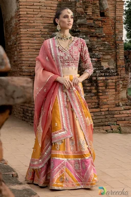 Multi Color Chatta Pati Lehenga Sheesha Silk Festive Set