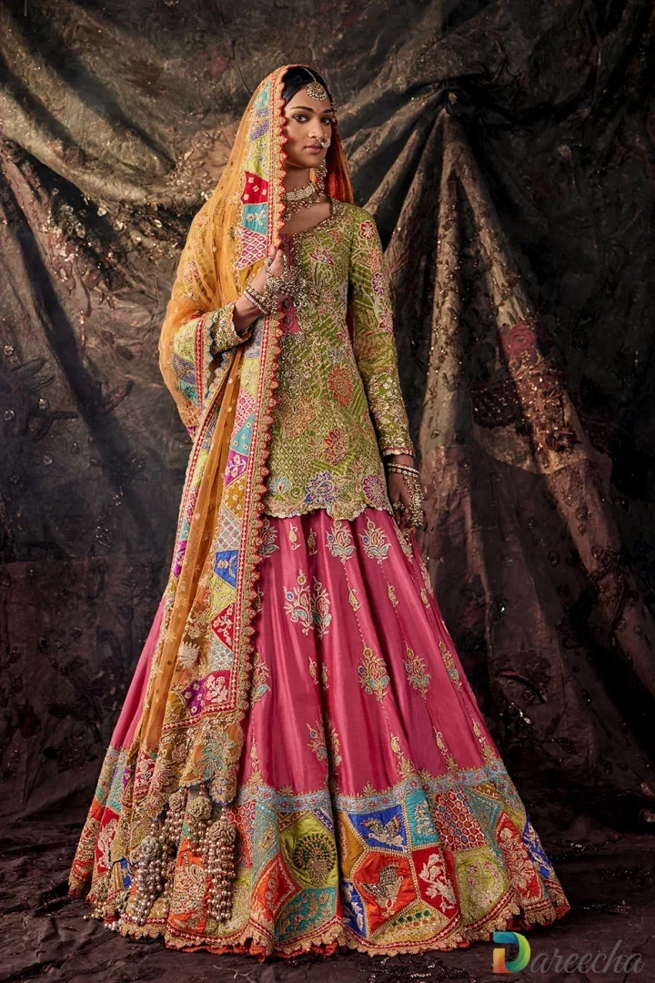 Multi Color Hand Embroidered Designer Bridal Lehenga
