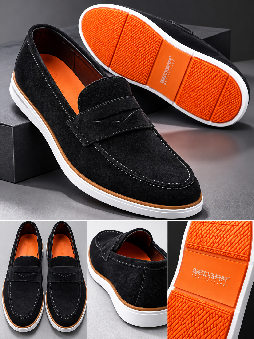 Mocassin GEOGRA noire & bleu marine