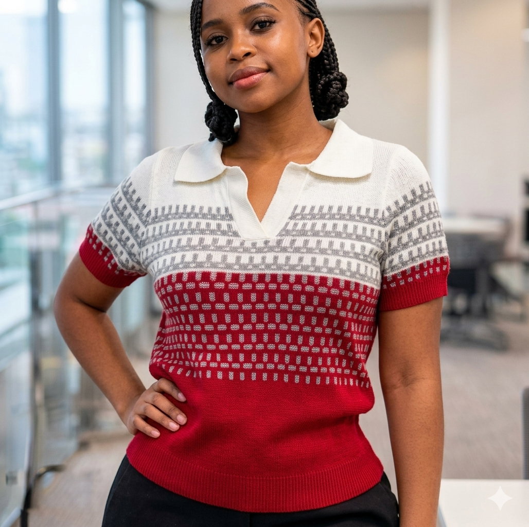 Short-sleeved, fine-knit polo color-blocked, textured knit
