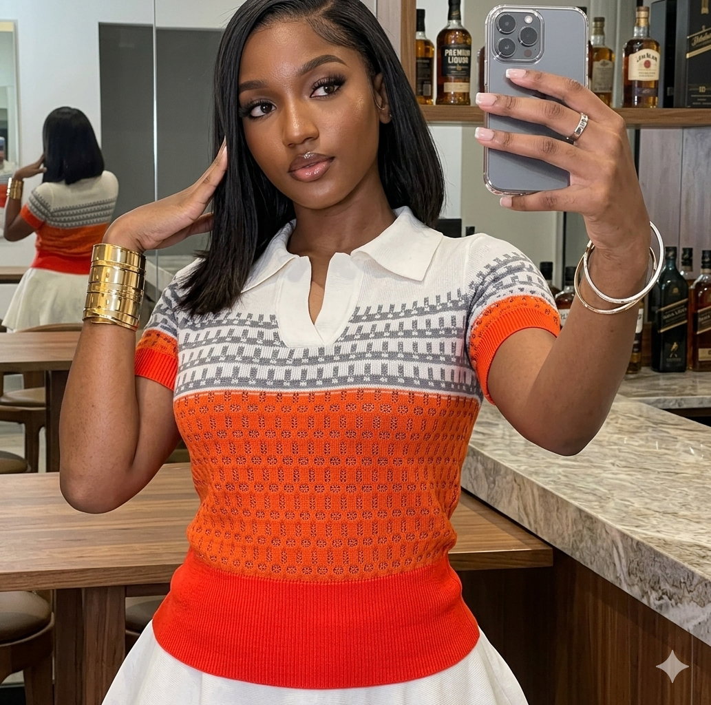 Short-sleeved, fine-knit polo color-blocked, textured knit_1