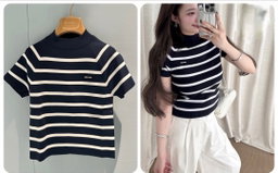 Short-sleeve knit top, mock-neck sweater