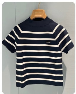 Short-sleeve knit top, mock-neck sweater