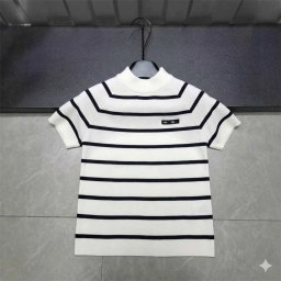 Short-sleeve knit top, mock-neck sweater