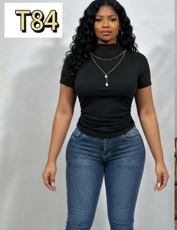  Short sleeve high mock neck turtle-style collar with chain