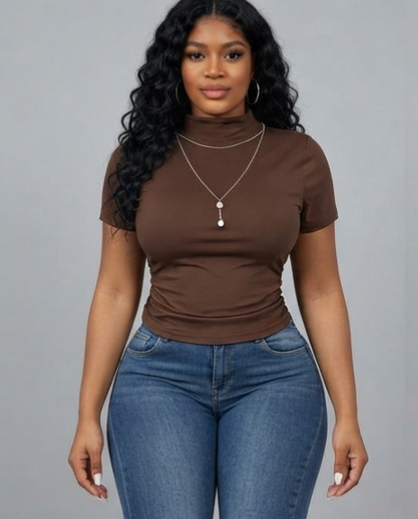  Short sleeve high mock neck turtle-style collar with chain_3