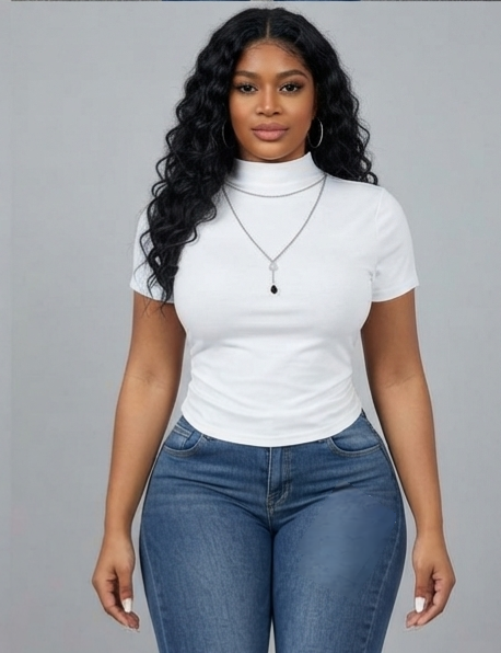  Short sleeve high mock neck turtle-style collar with chain_4