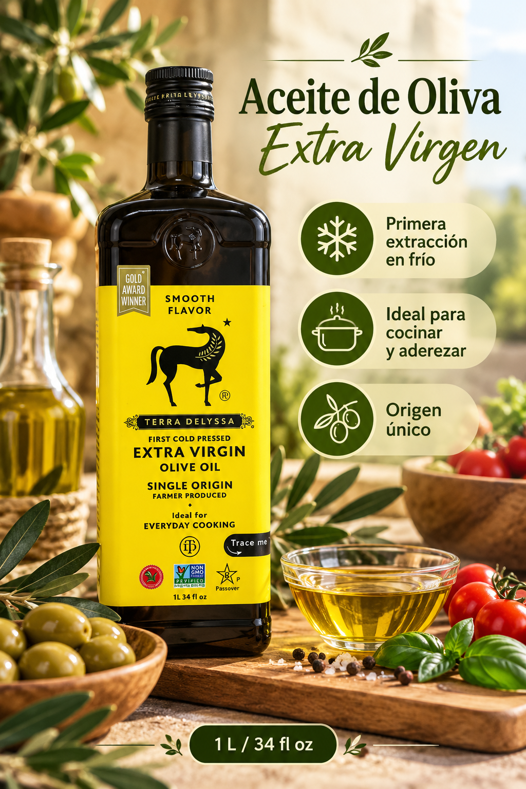 Aceite de Oliva Extra Virgen de Primera Calidad 1 lt