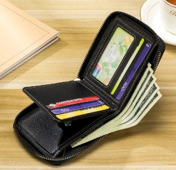 Premium Short Style Leather Men's Wallet - Zipper Coin Pocket, RFID & Multi-Card Holder