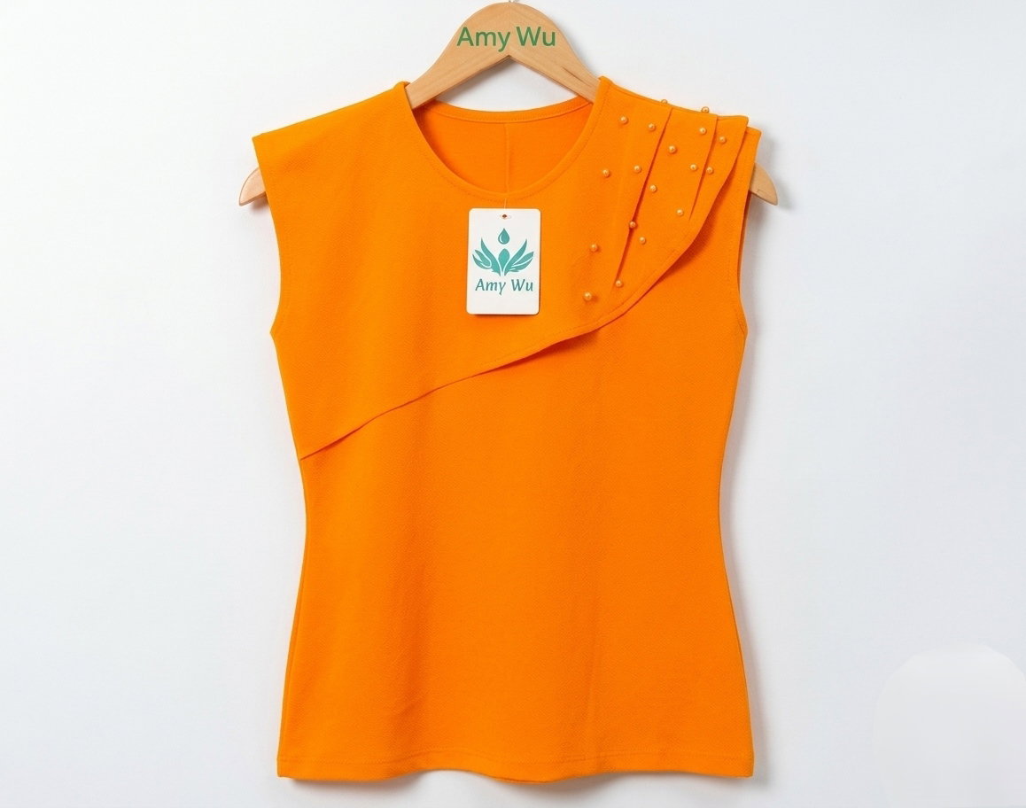 Women's black sleeveless top featuring an asymmetrical, layered design across the chest_3