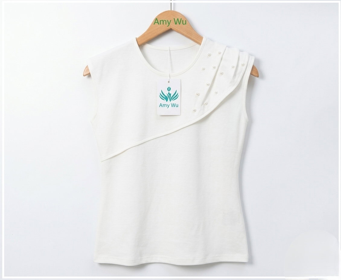 Women's black sleeveless top featuring an asymmetrical, layered design across the chest_6