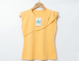 Women's black sleeveless top featuring an asymmetrical, layered design across the chest