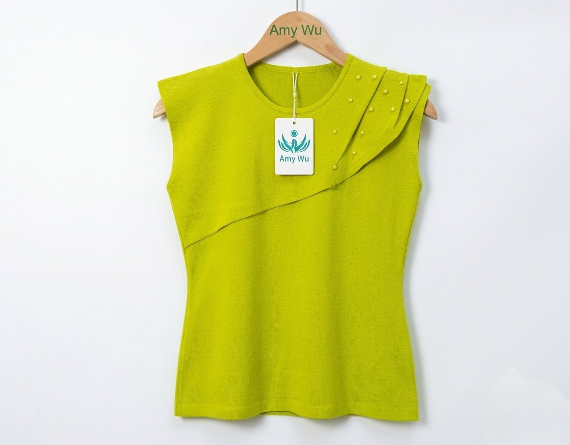 Women's black sleeveless top featuring an asymmetrical, layered design across the chest_8