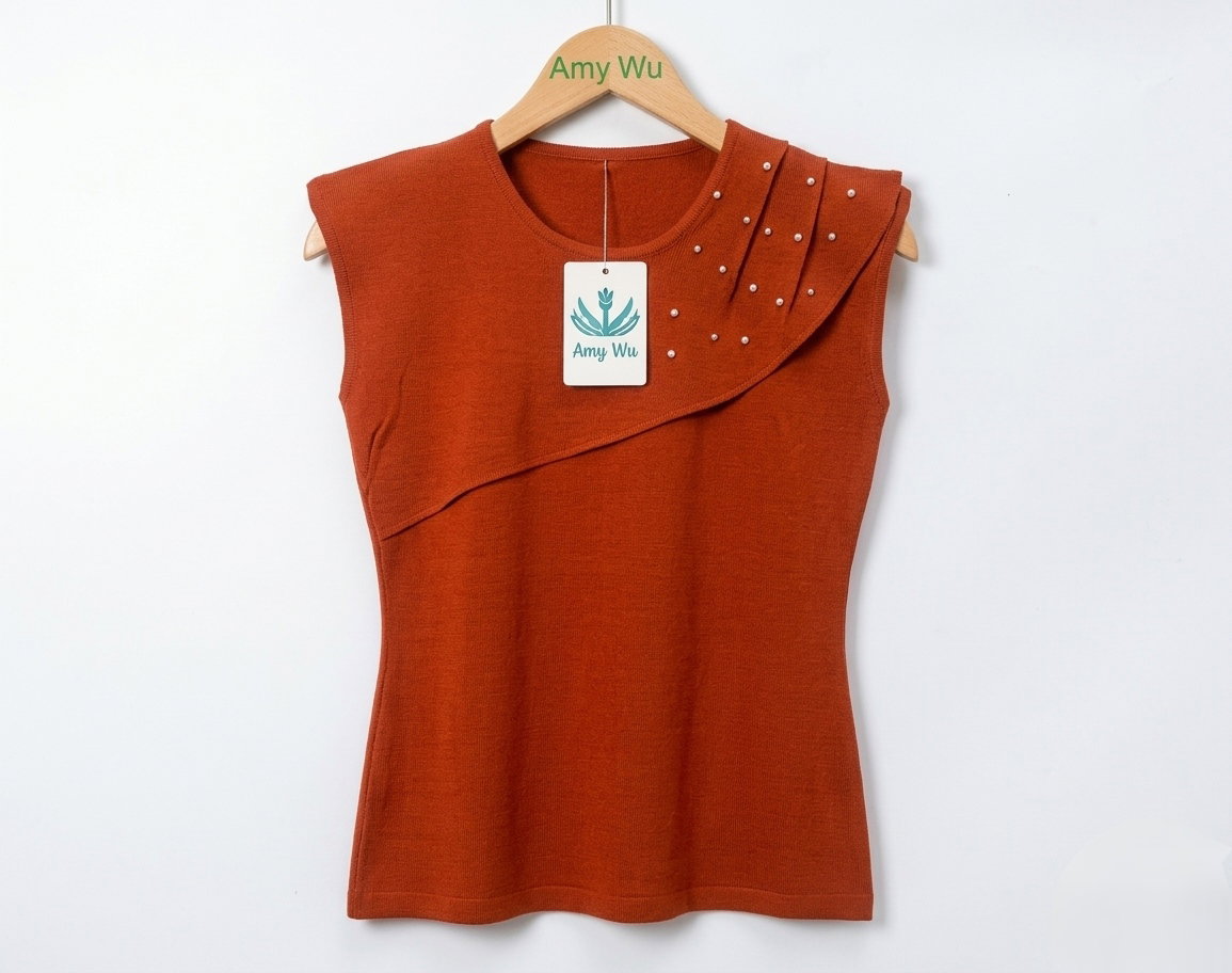 Women's black sleeveless top featuring an asymmetrical, layered design across the chest_10