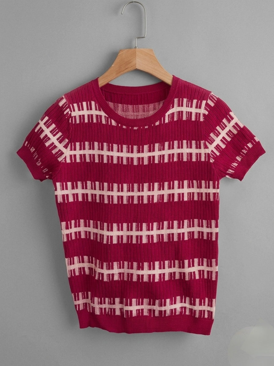 Fitted, short-sleeved fine-knit top_5