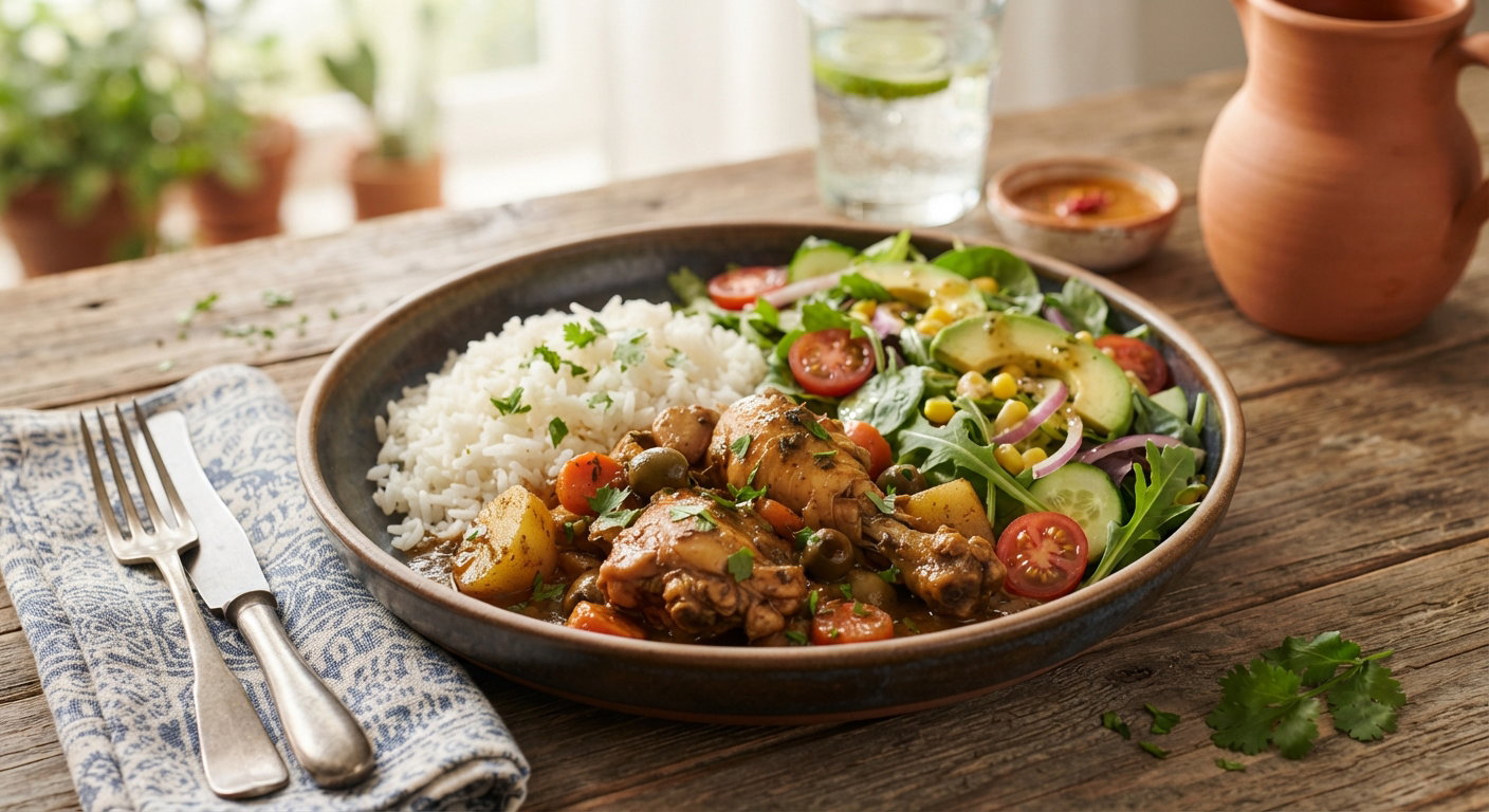 Arroz Blanco, Pollo Guisado y Ensalada Verde_0