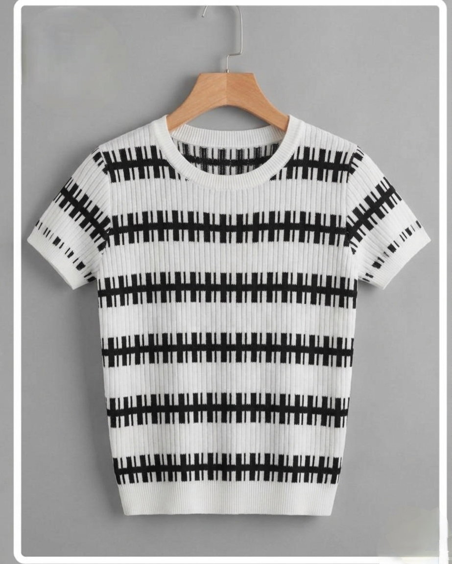 Fitted, short-sleeved fine-knit top_10