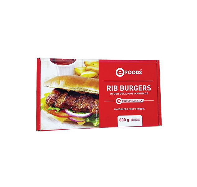 CHICKEN RIB BURGERS MARINATED FRZ EFOODS 800G <<< Econo Foods >>>