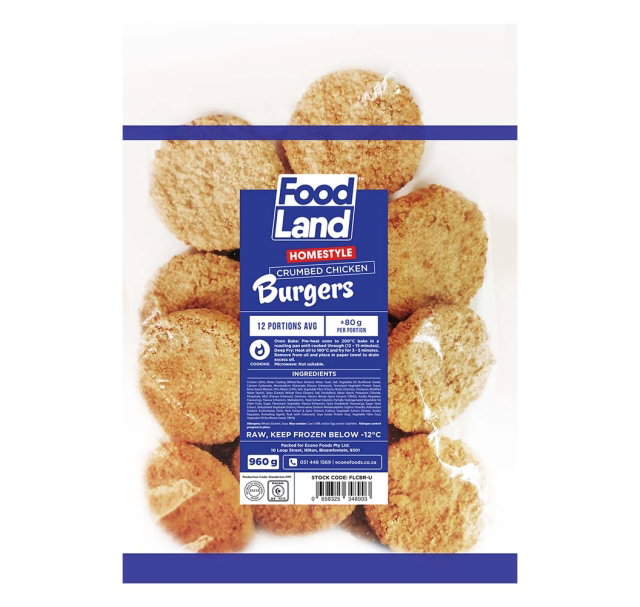 CHICKEN BURGER CRUMBED FOODLAND 960G