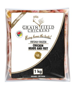 GRAINFIELD CHICKEN HEADS & FEET CLEANED 1KG <<< Econo Foods >>>