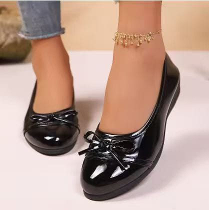 Women's black patent leather round toe ballet flat shoe_2