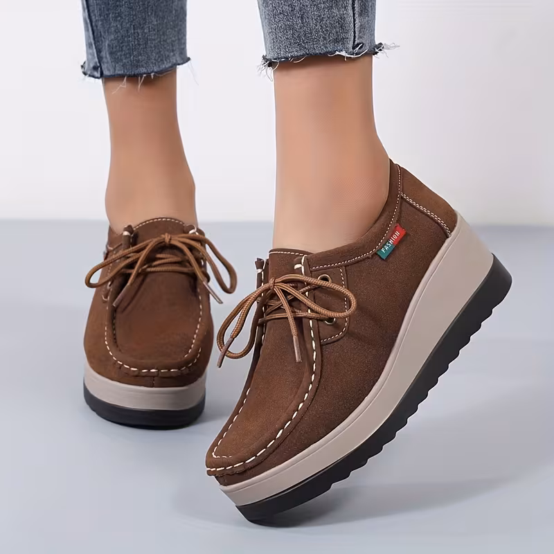 Women’s casual platform boat-style loafers platform moccasins or Wallabee-style